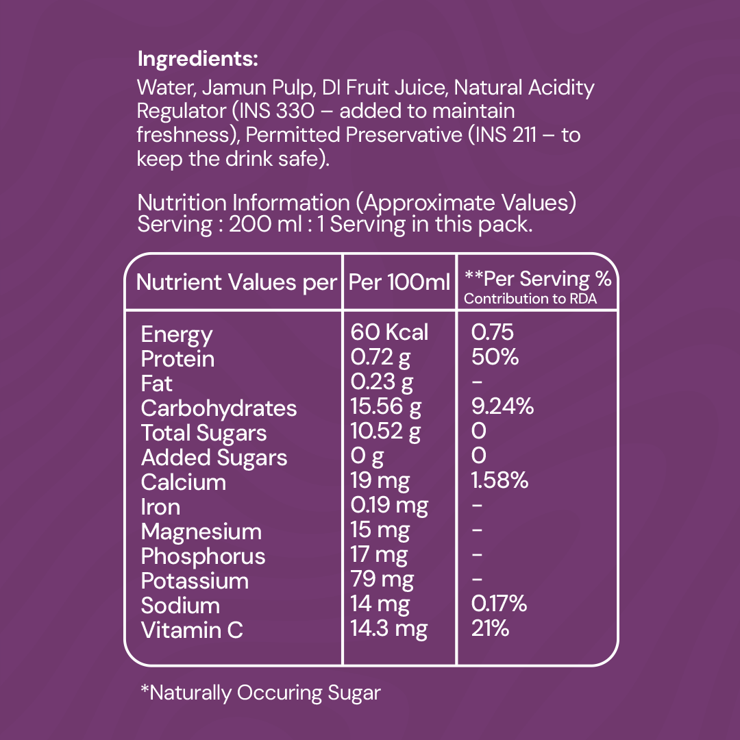 Tāroi Jamun Juice – 200 ml | Real Jamun Fruit, No Added Sugar